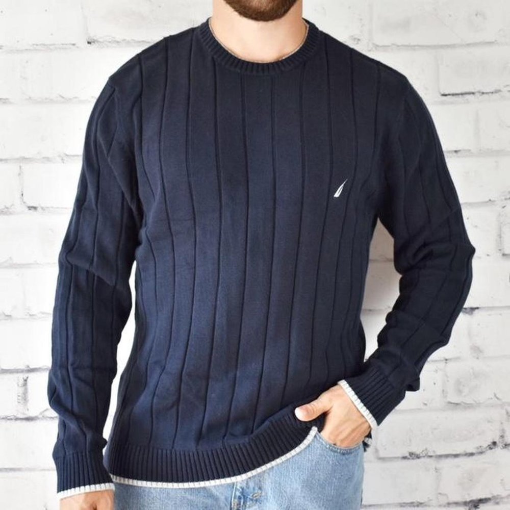 NEW Nautica Navy Ribbed Cotton Sweater